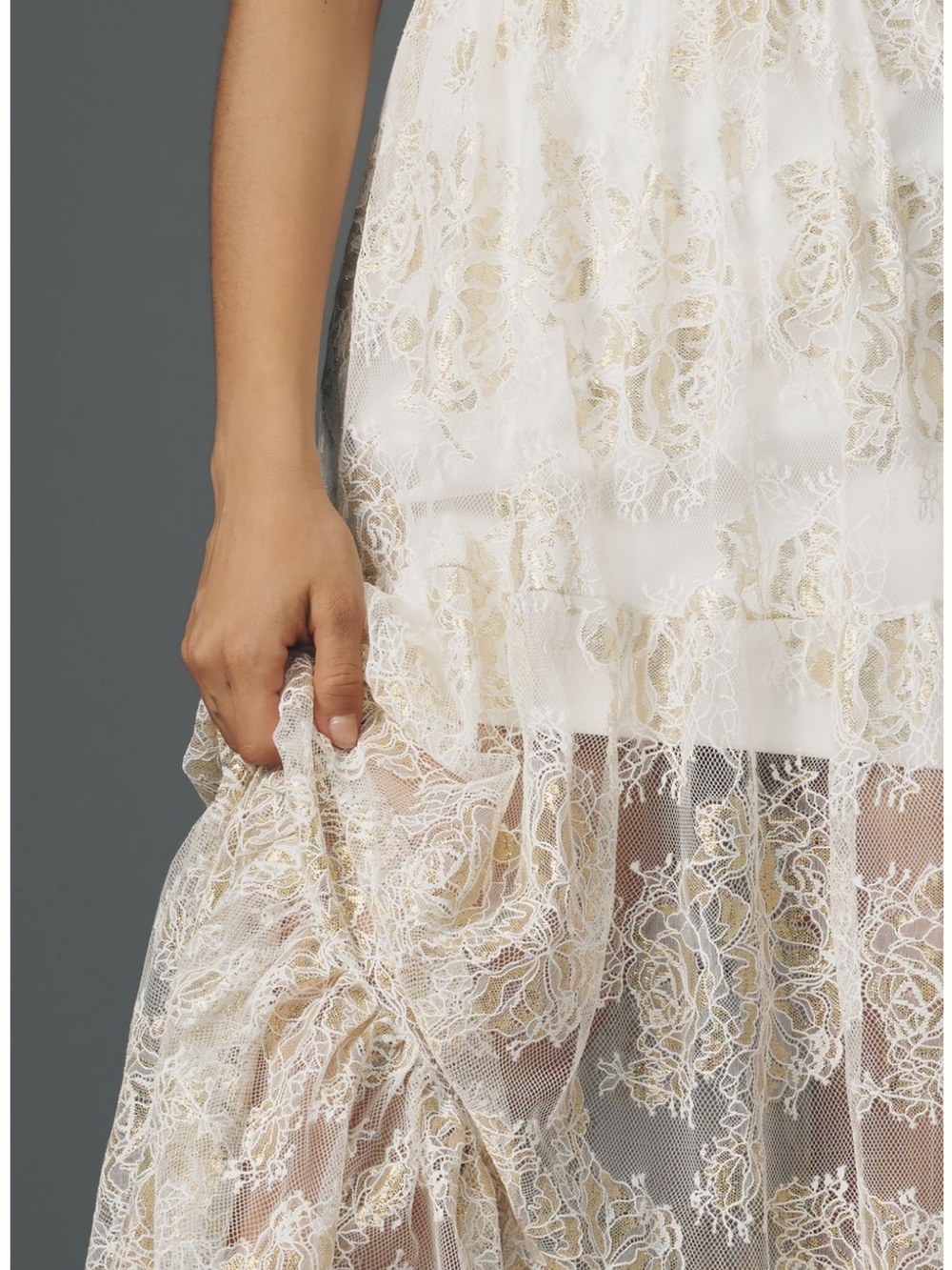 Anthropologie Helsi Ivory and Gold Lace Puff-Sleeve Maxi Dress - Picture 3 of 6